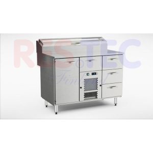 Pizzatyöpöytä 1200x800x900 mm, kylmäkaukalo, kaappi, 4 laat.